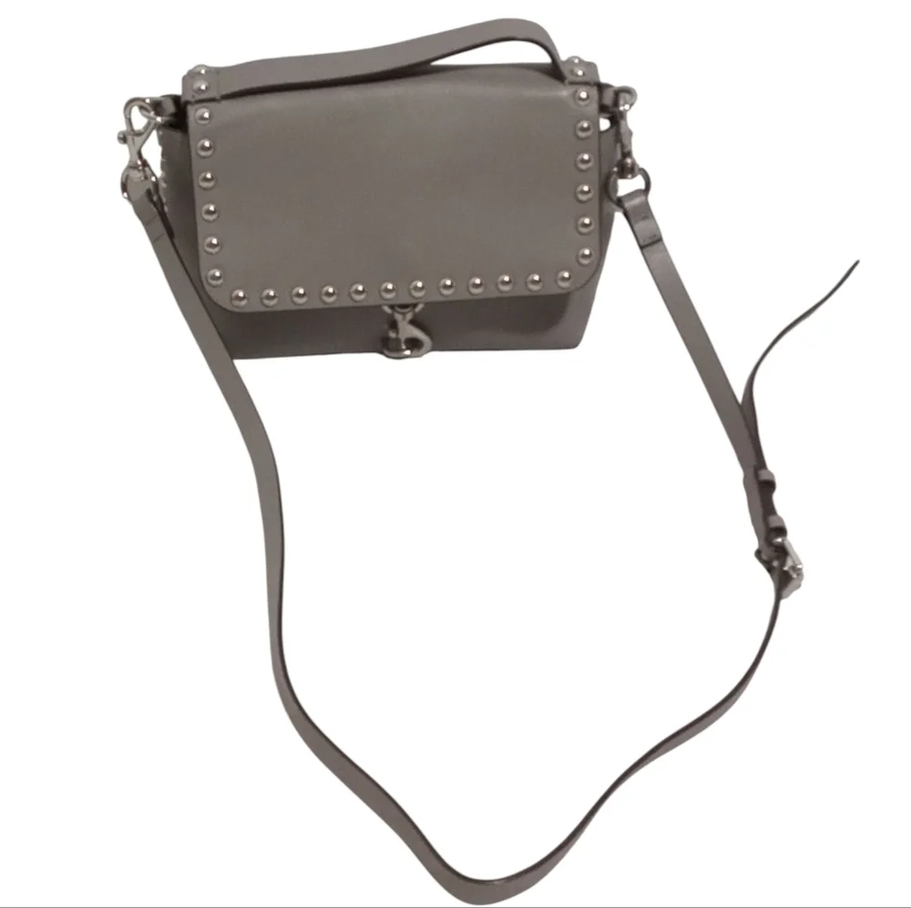 Rebecca Minkoff Gray Leather Studded Crossbody Bag with Adjustable Strap